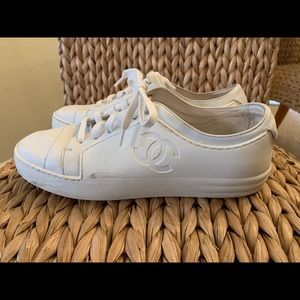 Chanel white rubber leather sneakers 39 1/2 sz 9.5